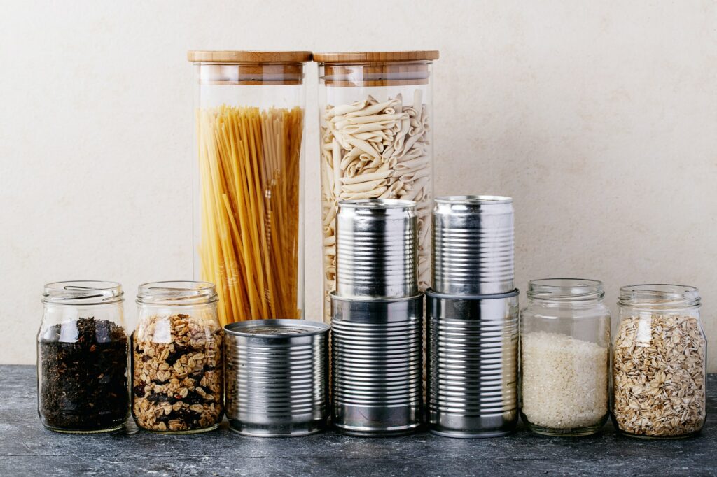 Canned food in metal cans